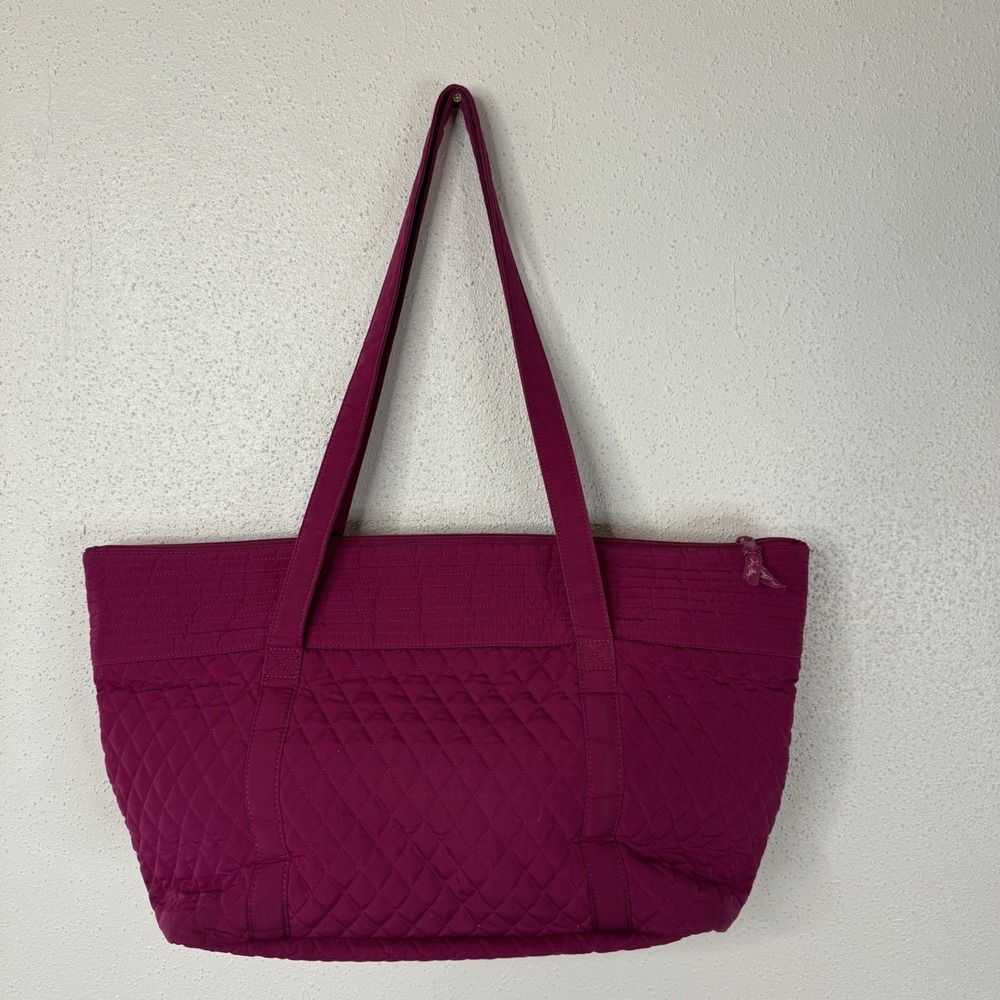 Vera Bradley Large Pink Zip Top Tote Bag Lined Inner Pockets Detachable Strap - Picture 8 of 14